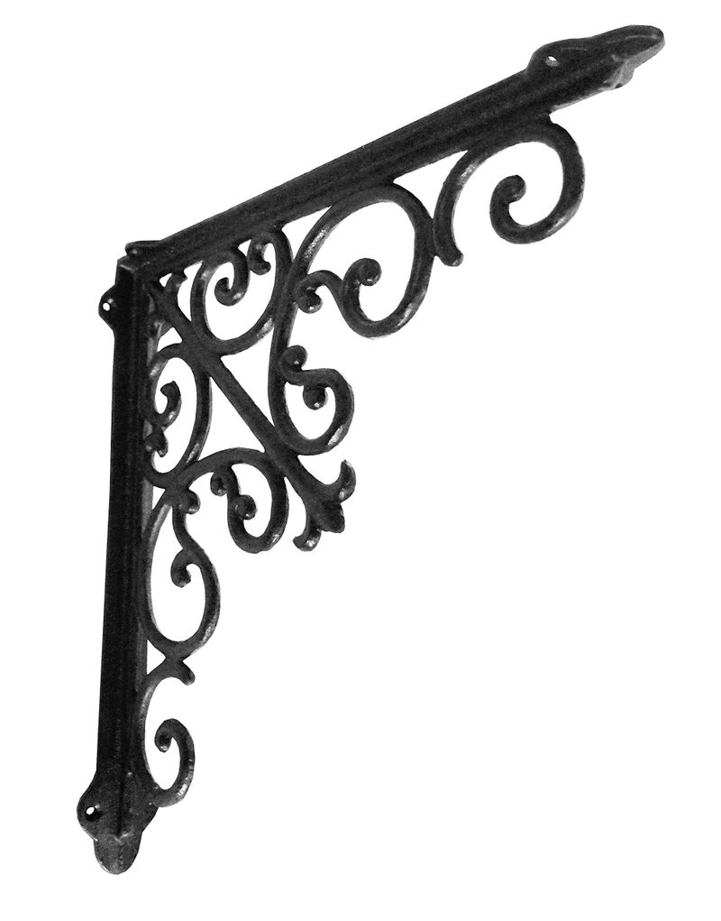 NACH Decorative Shelf Brackets, 1 Pack of 15 x 2 x 15 inch, Black Cast Iron Wall Shelf Brackets - Decorative Bookshelf Brackets - Victorian Style Shelf Bracket - Image 1